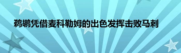 鵜鶘憑借麥科勒姆的出色發(fā)揮擊敗馬刺