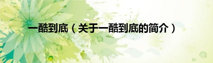 一酷到底（關(guān)于一酷到底的簡(jiǎn)介）