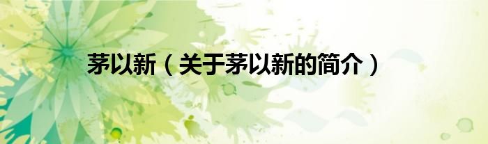 茅以新（關(guān)于茅以新的簡(jiǎn)介）