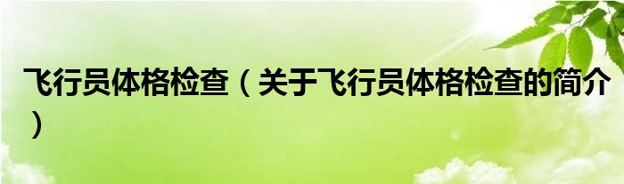 飛行員體格檢查（關(guān)于飛行員體格檢查的簡(jiǎn)介）