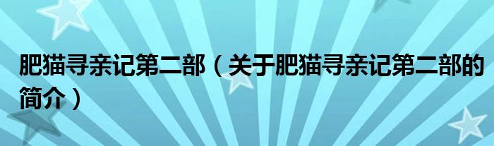 肥貓尋親記第二部（關于肥貓尋親記第二部的簡介）