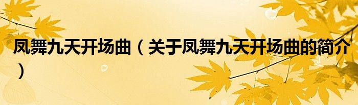 鳳舞九天開場(chǎng)曲（關(guān)于鳳舞九天開場(chǎng)曲的簡(jiǎn)介）