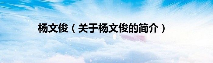 楊文?。P(guān)于楊文俊的簡(jiǎn)介）