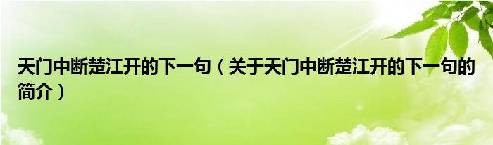 天門中斷楚江開的下一句（關(guān)于天門中斷楚江開的下一句的簡介）