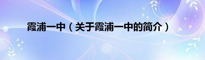 霞浦一中（關(guān)于霞浦一中的簡介）