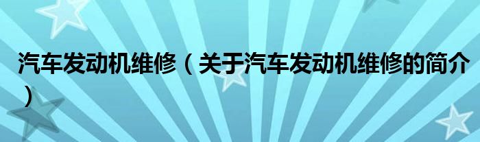 汽車發(fā)動機(jī)維修（關(guān)于汽車發(fā)動機(jī)維修的簡介）