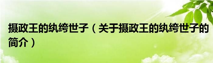 攝政王的紈绔世子（關(guān)于攝政王的紈绔世子的簡(jiǎn)介）