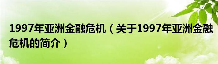 1997年亞洲金融危機(jī)（關(guān)于1997年亞洲金融危機(jī)的簡介）