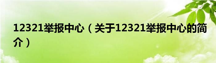 12321舉報中心（關于12321舉報中心的簡介）