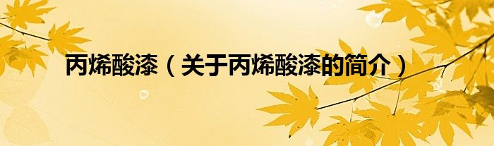 丙烯酸漆（關(guān)于丙烯酸漆的簡(jiǎn)介）