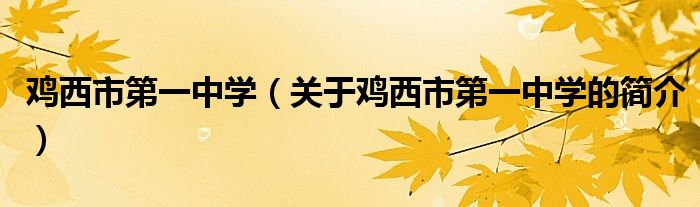 雞西市第一中學(xué)（關(guān)于雞西市第一中學(xué)的簡(jiǎn)介）