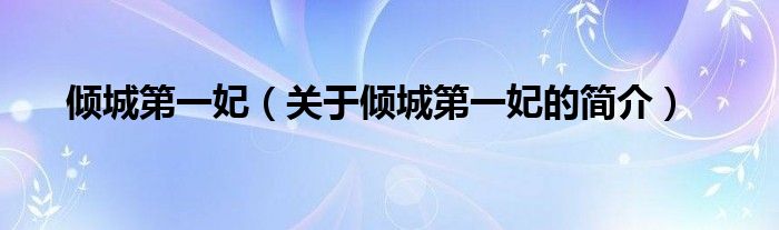 傾城第一妃（關(guān)于傾城第一妃的簡(jiǎn)介）