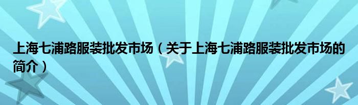 上海七浦路服裝批發(fā)市場(chǎng)（關(guān)于上海七浦路服裝批發(fā)市場(chǎng)的簡(jiǎn)介）