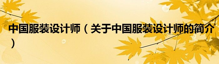 中國服裝設(shè)計師（關(guān)于中國服裝設(shè)計師的簡介）