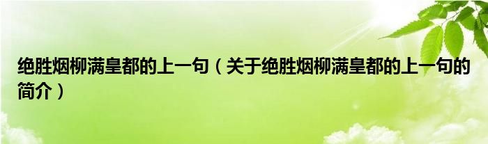 絕勝煙柳滿皇都的上一句（關(guān)于絕勝煙柳滿皇都的上一句的簡(jiǎn)介）