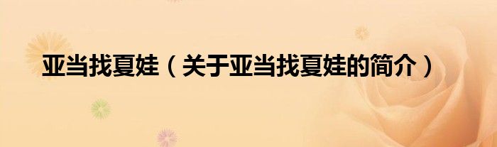 亞當(dāng)找夏娃（關(guān)于亞當(dāng)找夏娃的簡(jiǎn)介）