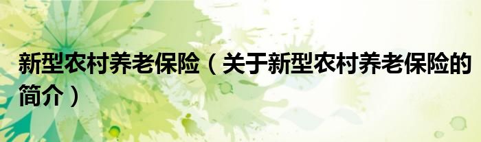 新型農(nóng)村養(yǎng)老保險（關于新型農(nóng)村養(yǎng)老保險的簡介）