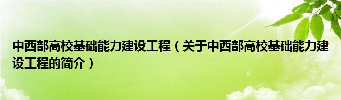 中西部高?；A(chǔ)能力建設(shè)工程（關(guān)于中西部高?；A(chǔ)能力建設(shè)工程的簡介）