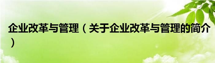 企業(yè)改革與管理（關(guān)于企業(yè)改革與管理的簡(jiǎn)介）