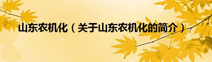 山東農(nóng)機化（關于山東農(nóng)機化的簡介）