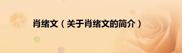 肖緒文（關(guān)于肖緒文的簡(jiǎn)介）