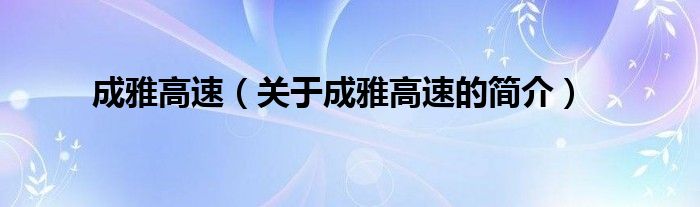 成雅高速（關(guān)于成雅高速的簡(jiǎn)介）