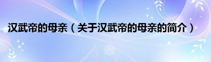 漢武帝的母親（關(guān)于漢武帝的母親的簡(jiǎn)介）