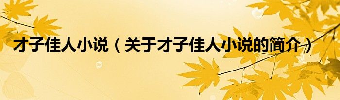 才子佳人小說（關(guān)于才子佳人小說的簡(jiǎn)介）