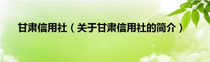 甘肅信用社（關(guān)于甘肅信用社的簡介）