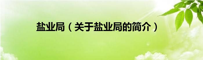 鹽業(yè)局（關于鹽業(yè)局的簡介）