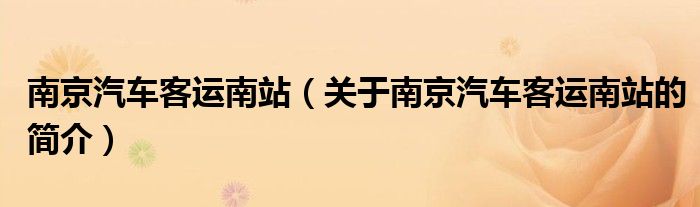 南京汽車客運(yùn)南站（關(guān)于南京汽車客運(yùn)南站的簡(jiǎn)介）