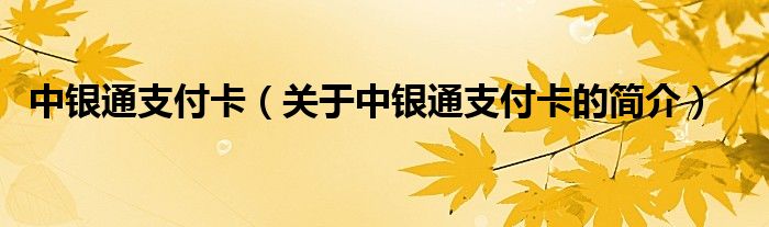 中銀通支付卡（關(guān)于中銀通支付卡的簡介）