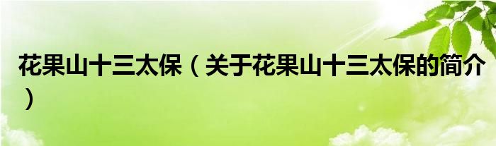 花果山十三太保（關(guān)于花果山十三太保的簡介）