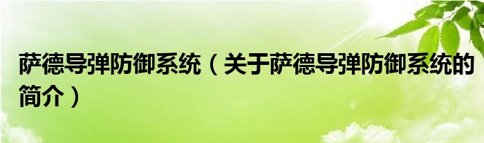 薩德導(dǎo)彈防御系統(tǒng)（關(guān)于薩德導(dǎo)彈防御系統(tǒng)的簡介）