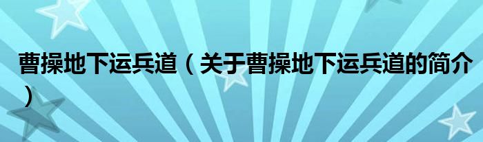 曹操地下運兵道（關于曹操地下運兵道的簡介）