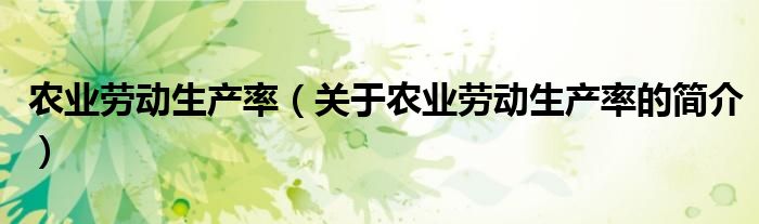 農(nóng)業(yè)勞動(dòng)生產(chǎn)率（關(guān)于農(nóng)業(yè)勞動(dòng)生產(chǎn)率的簡(jiǎn)介）