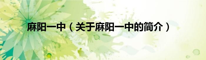 麻陽一中（關(guān)于麻陽一中的簡(jiǎn)介）