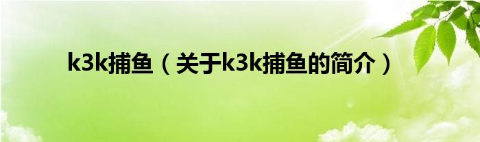 k3k捕魚（關(guān)于k3k捕魚的簡(jiǎn)介）