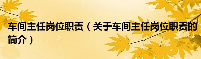 車(chē)間主任崗位職責(zé)（關(guān)于車(chē)間主任崗位職責(zé)的簡(jiǎn)介）