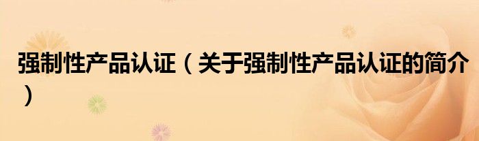 強(qiáng)制性產(chǎn)品認(rèn)證（關(guān)于強(qiáng)制性產(chǎn)品認(rèn)證的簡介）