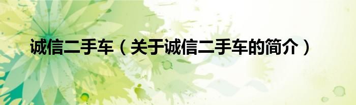 誠(chéng)信二手車(chē)（關(guān)于誠(chéng)信二手車(chē)的簡(jiǎn)介）