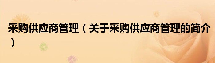 采購供應(yīng)商管理（關(guān)于采購供應(yīng)商管理的簡介）