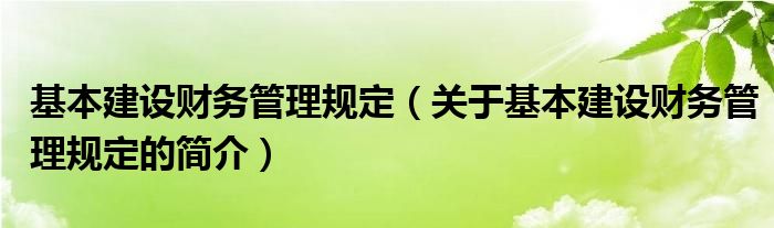 基本建設(shè)財務(wù)管理規(guī)定（關(guān)于基本建設(shè)財務(wù)管理規(guī)定的簡介）