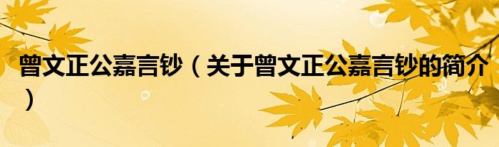 曾文正公嘉言鈔（關(guān)于曾文正公嘉言鈔的簡(jiǎn)介）