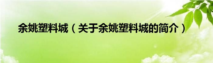 余姚塑料城（關(guān)于余姚塑料城的簡(jiǎn)介）