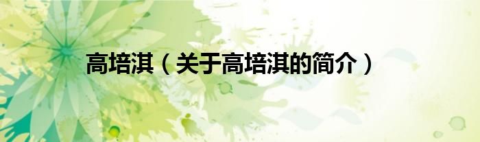 高培淇（關(guān)于高培淇的簡(jiǎn)介）