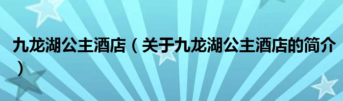 九龍湖公主酒店（關于九龍湖公主酒店的簡介）