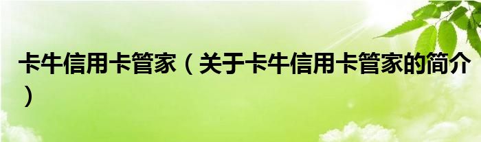 卡牛信用卡管家（關(guān)于卡牛信用卡管家的簡介）