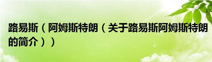 路易斯（阿姆斯特朗（關(guān)于路易斯阿姆斯特朗的簡(jiǎn)介））