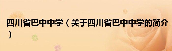 四川省巴中中學（關于四川省巴中中學的簡介）